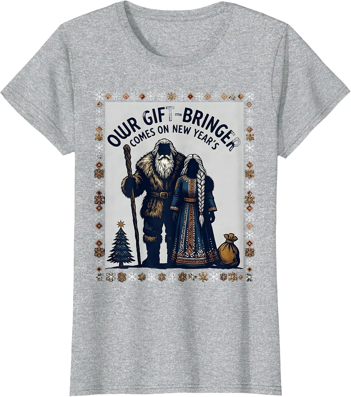 Our Gift-Bringer Comes On New Year's Folk Art Russian T-Shirt - Heather Grey