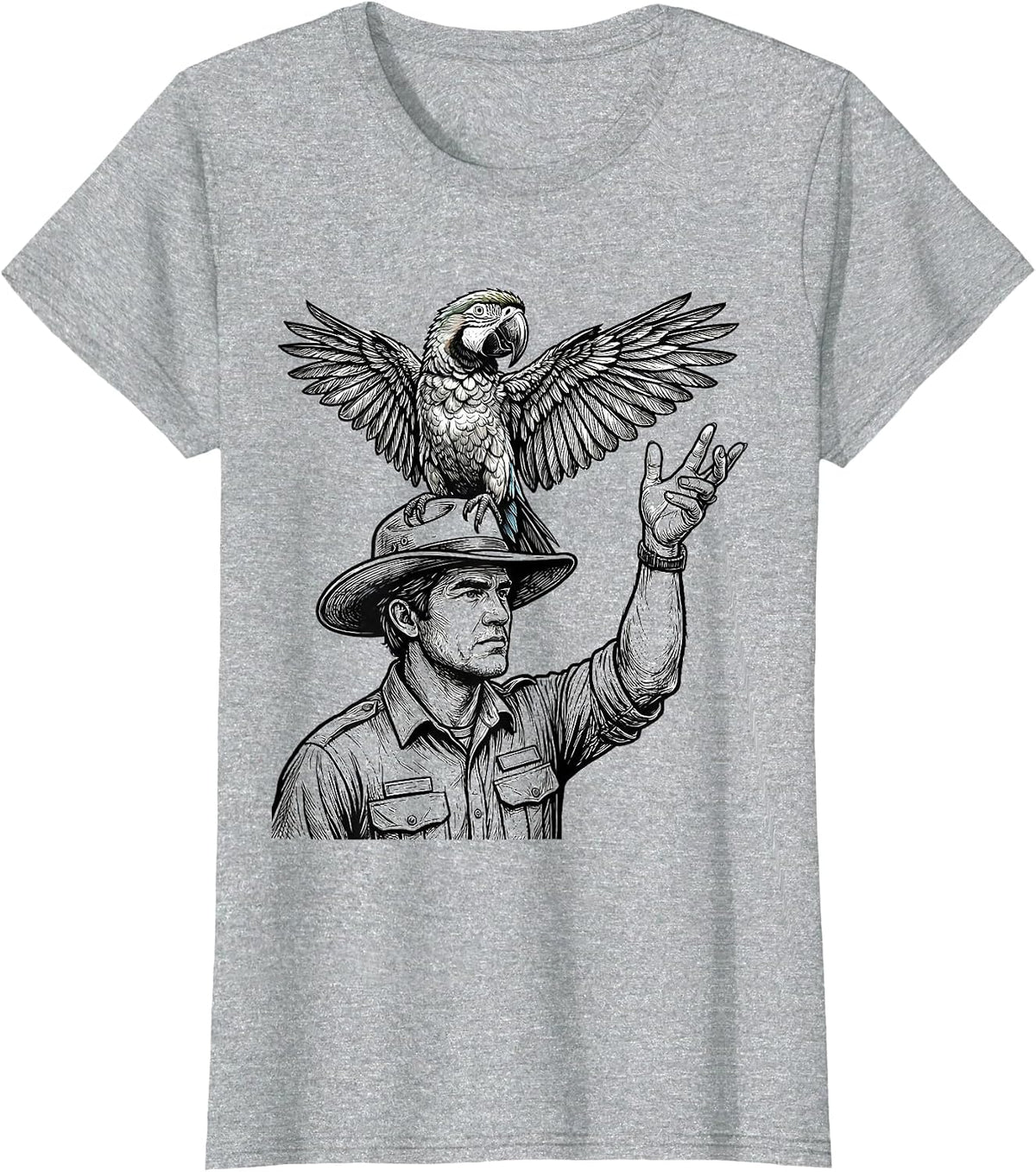 Women's Zoo Keeper Parrot Perch Illustration T-Shirt - Heather Grey