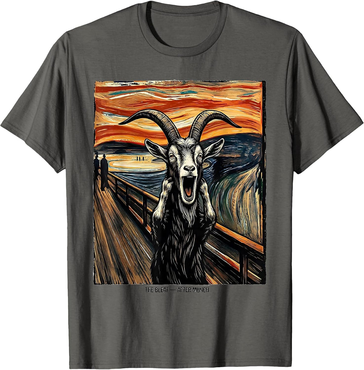 The Bleat — After Munch Linocut Art Lover Vintage Painting T-Shirt - Asphalt Grey