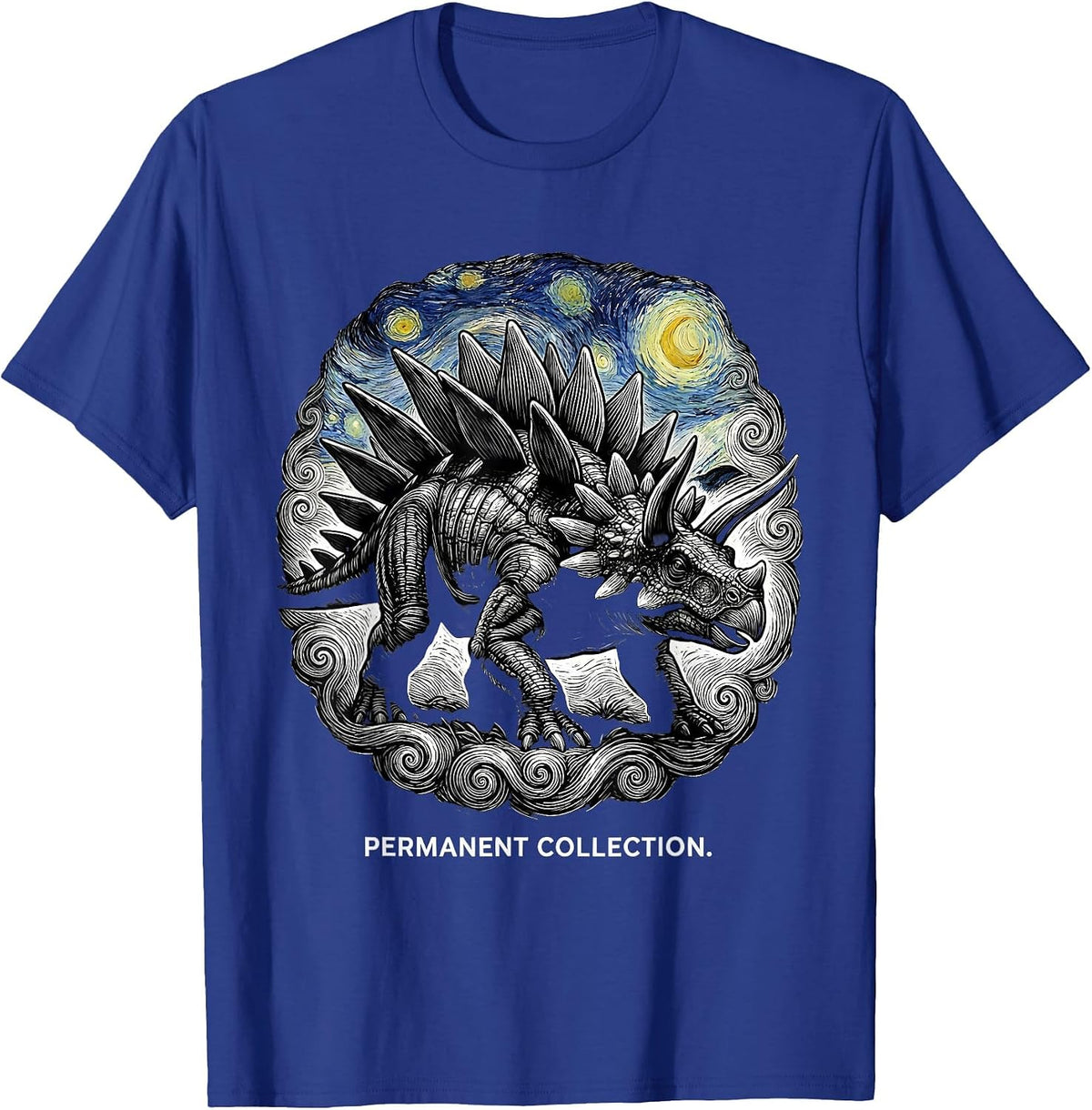 Men's Permanent Collection Ankylosaurus Starry Night Dinosaur Art T-Shirt - Royal Blue
