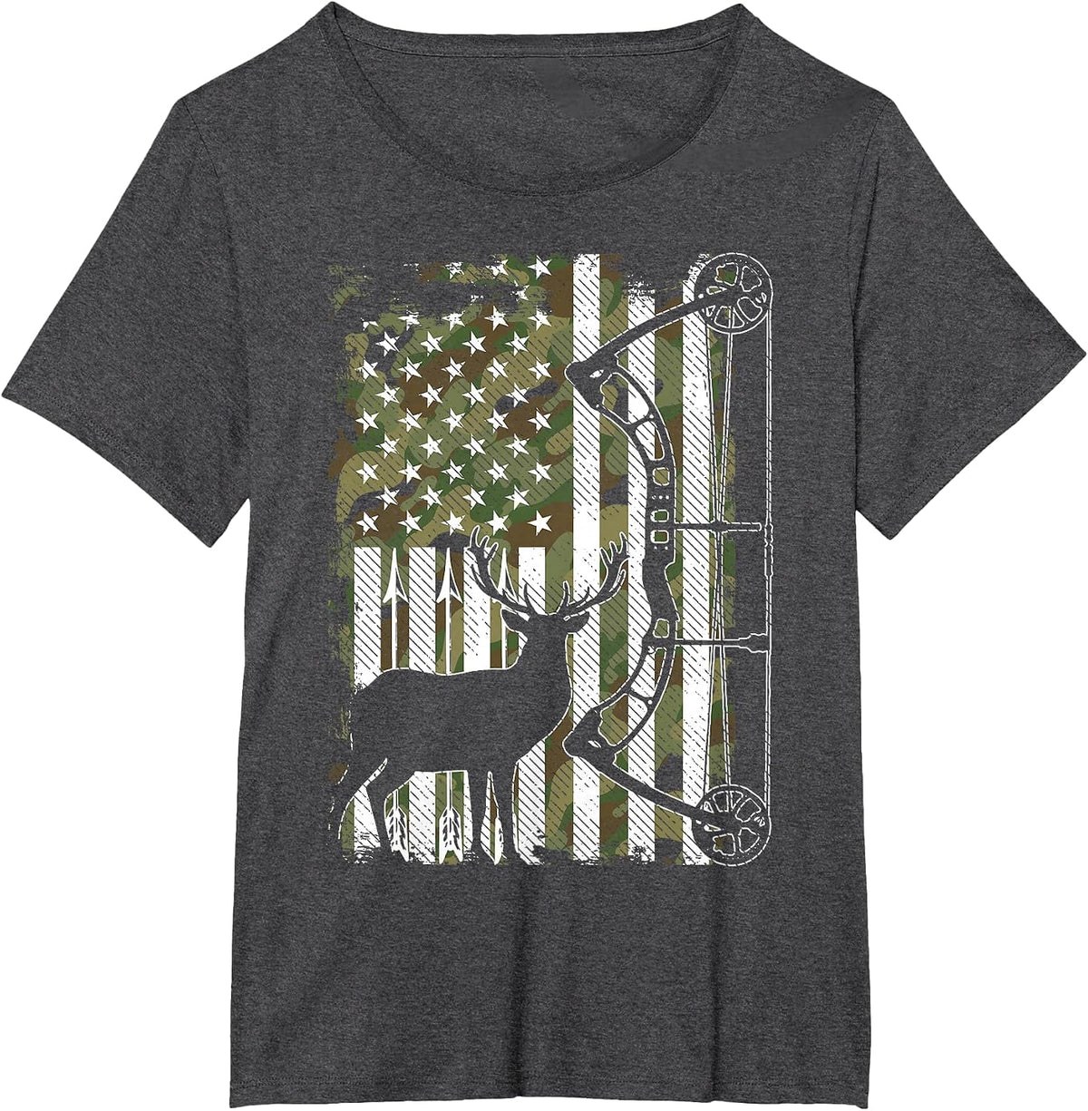 Bow Hunting Deer Hunter Camo American Flag for Men Hunter T-Shirt - Dark Heather Grey