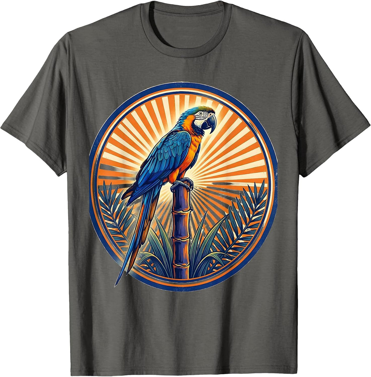 Men's Dominican Republic Parrot on Sugar Cane Illustration T-Shirt - Asphalt Grey