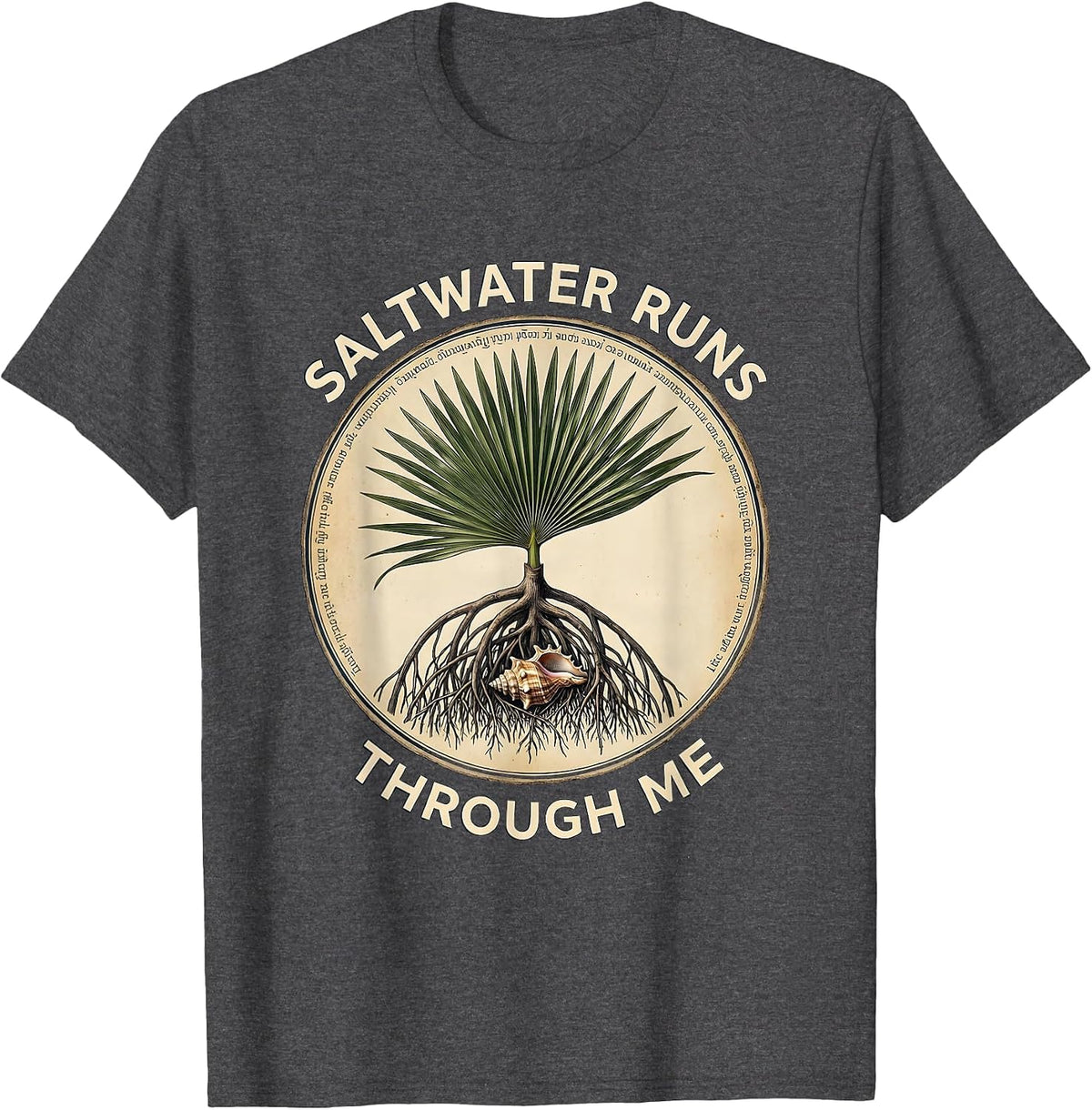 Saltwater Runs Through Me Caribbean Design T-Shirt, Men, Dark Heather Grey, Large - As Pictured
