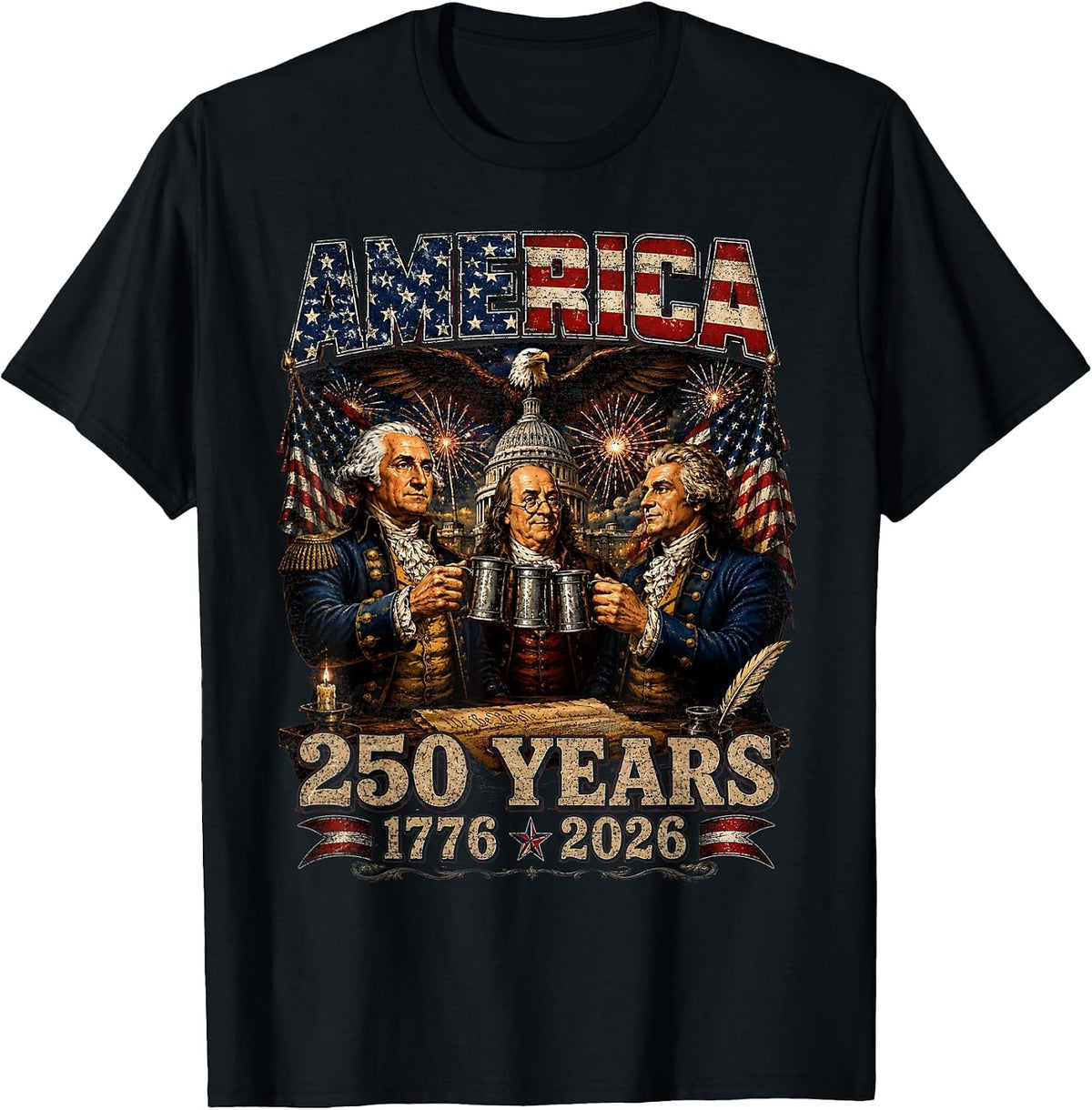 Founding Fathers Squad Party 1776 2026 4th of July USA 250th T-Shirt - Black