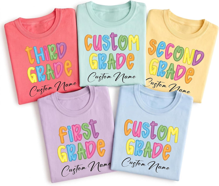 Personalized Grade Level Teacher Shirt, Custom Teacher Name Tee, Colorful Any Grade Top, First Day School Outfit, Back to