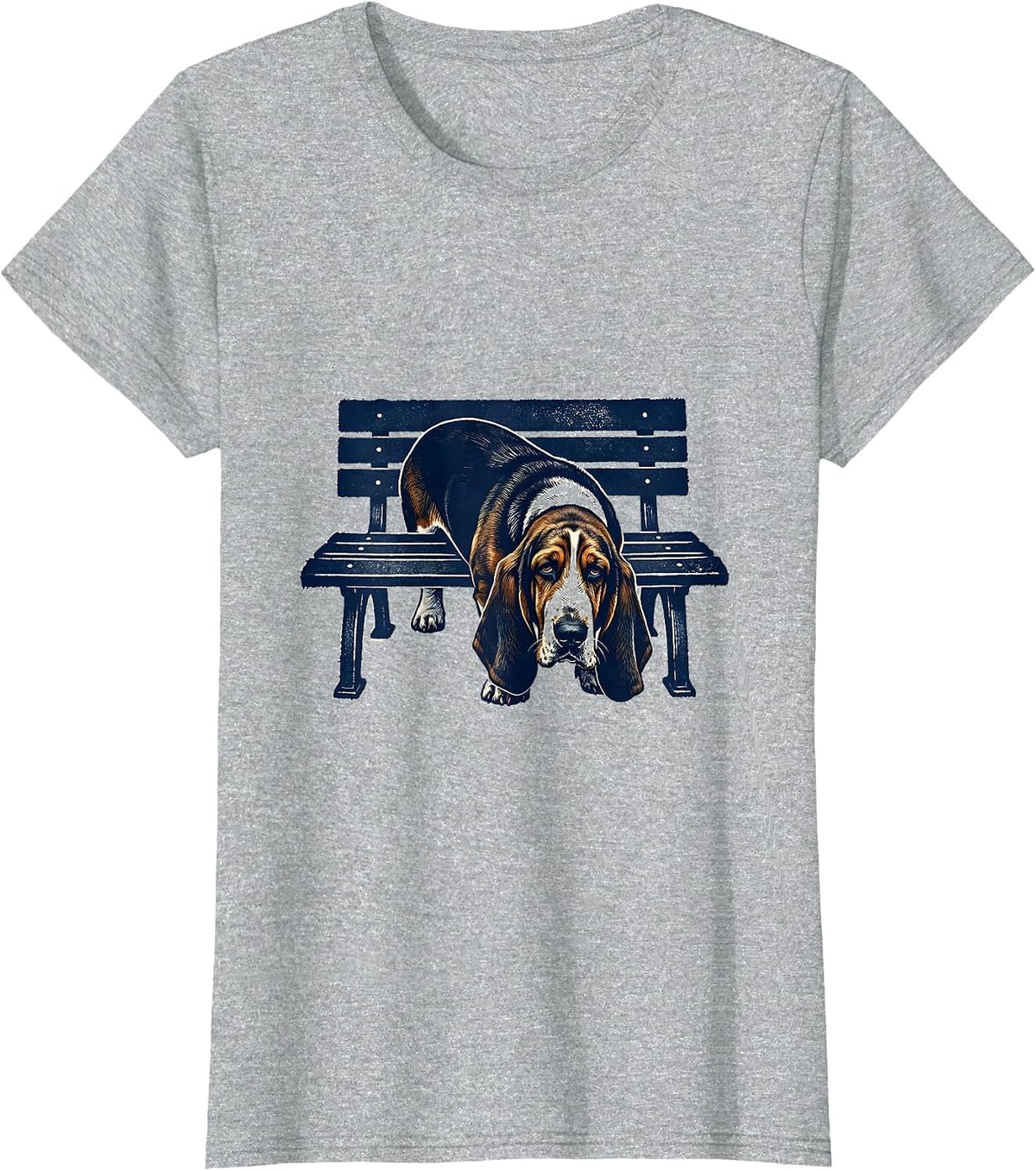 Basset Hound Under Bench Rubber Stamp Dog Lover Humor T-Shirt - Heather Grey