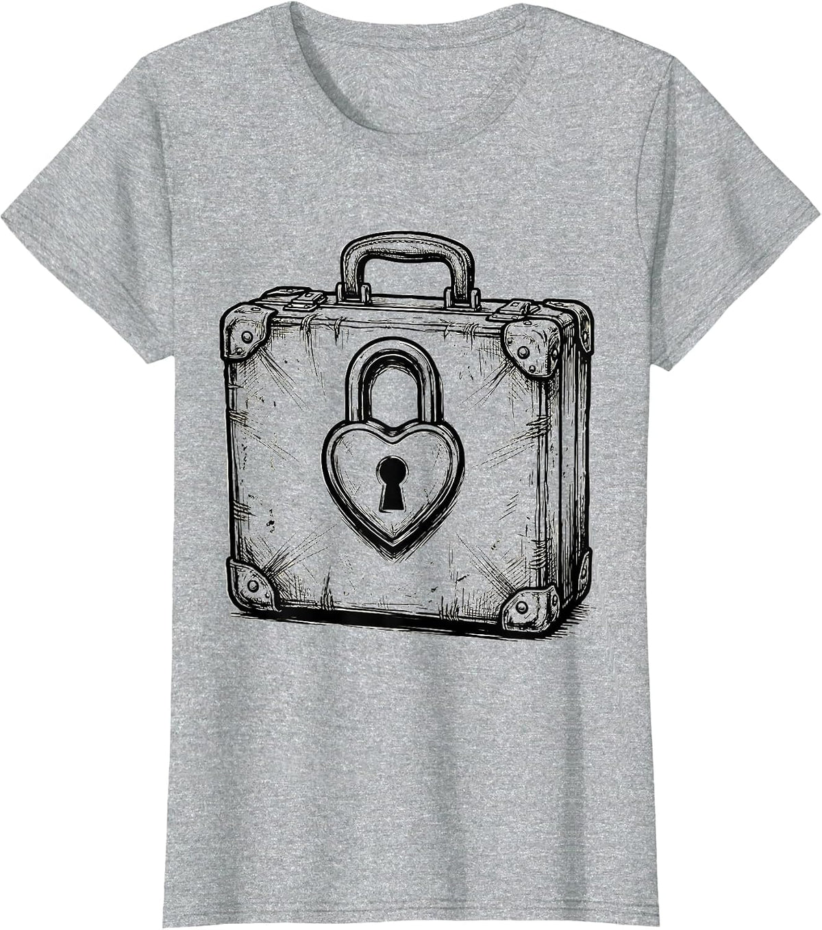Women's Social Worker Worn Briefcase Heart Lock Graphic T-Shirt - Heather Grey