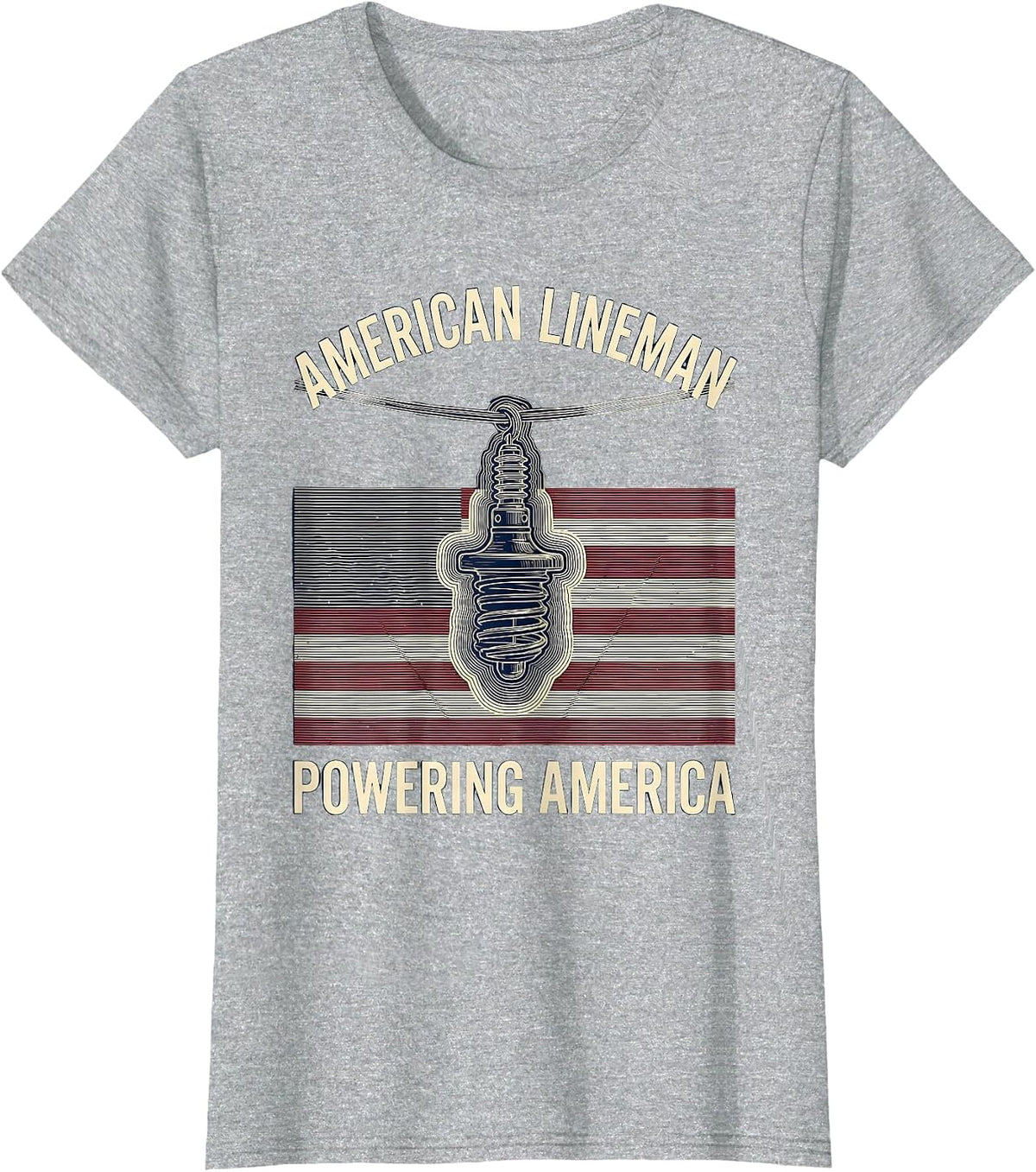 Women's American Lineman Powering America Patriotic Skilled Trades T-Shirt - Heather Grey