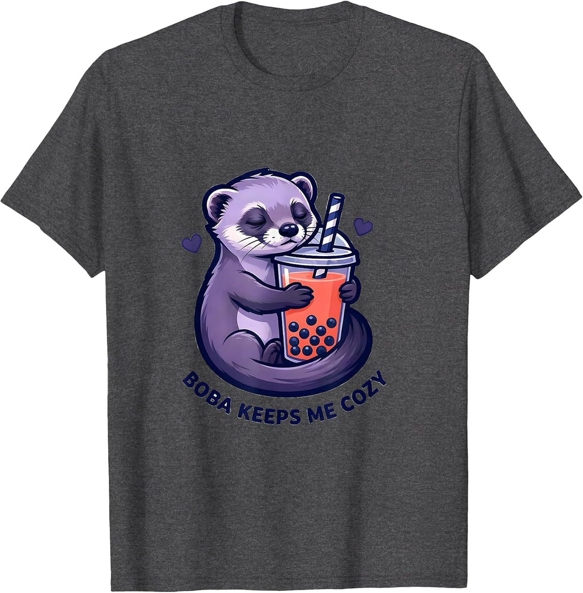 Men's Boba Keeps Me Cozy Kawaii Ferret Boba Tea Lover Gift T-Shirt - Dark Heather Grey