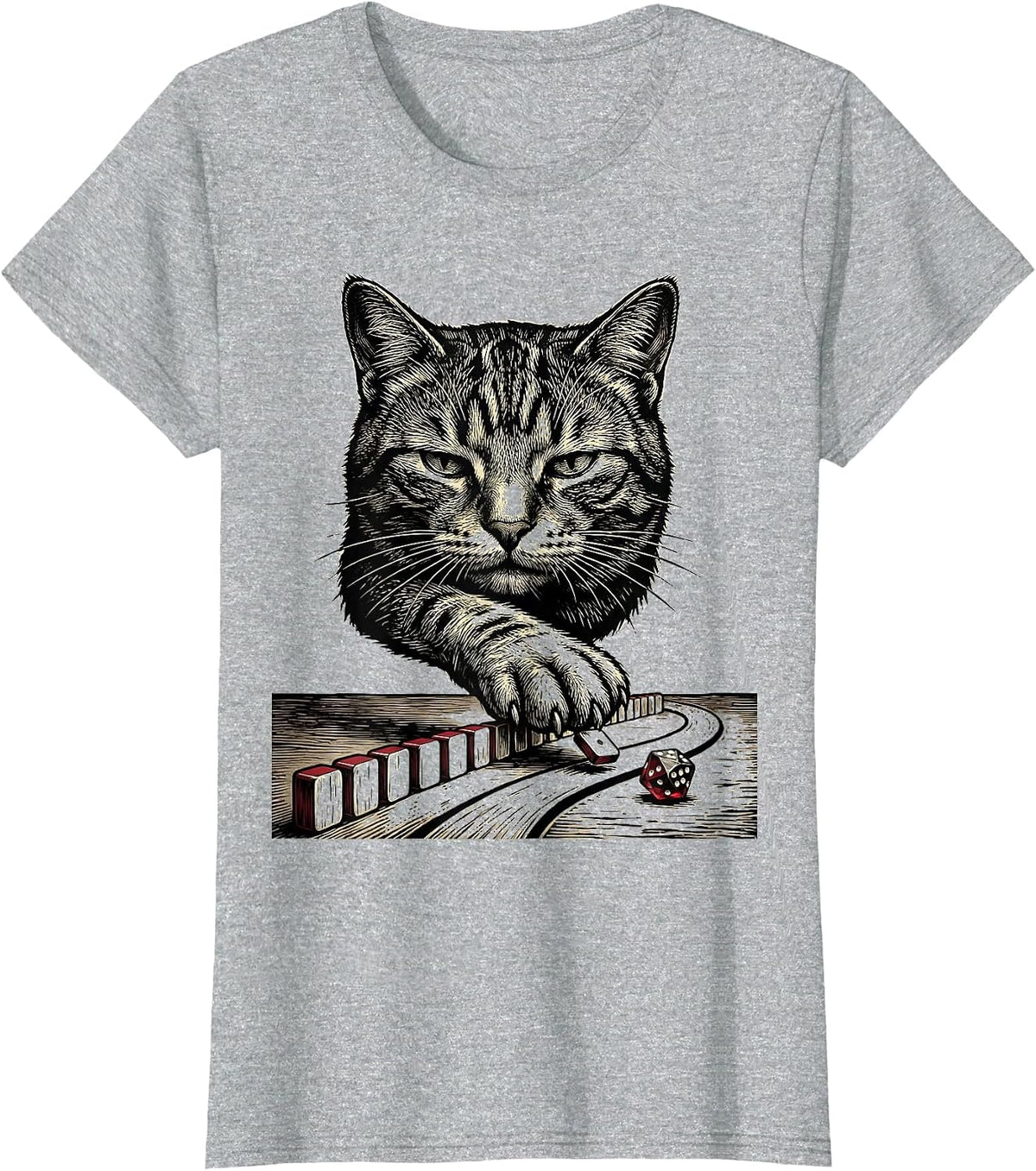 Cat Side Quest Woodcut Engraving RPG Gamer Gift T-Shirt - Heather Grey