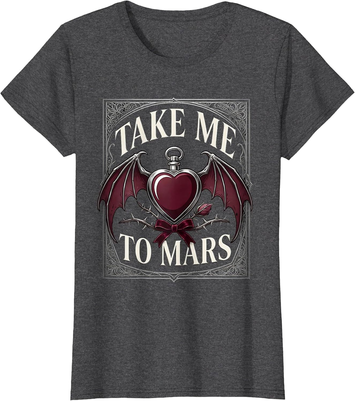 Women's Take Me to Mars Space Exploration Design T-Shirt - Dark Heather Grey