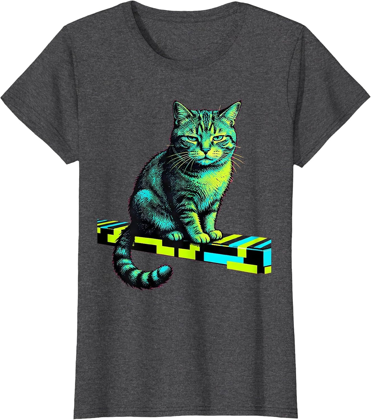 Women's Oversized Seated Cat Streetwear Meme Cat Lover Humor T-Shirt - Dark Heather Grey