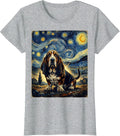 Basset Hound Vintage Starry Night Dog Lover Novelty T-Shirt - Heather Grey
