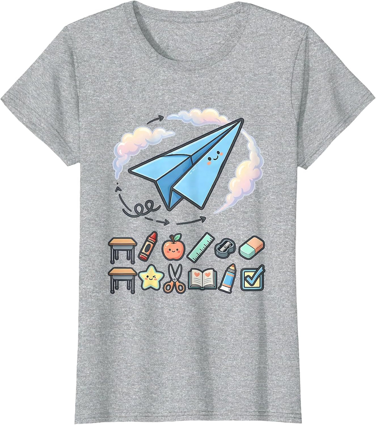 2nd Grade Teacher Paper Airplane Classroom Art T-Shirt - Heather Grey