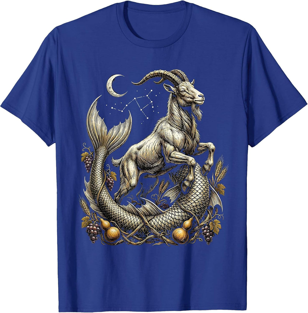 Men's Capricorn Sea-Goat September Harvest Vine Zodiac T-Shirt - Royal Blue