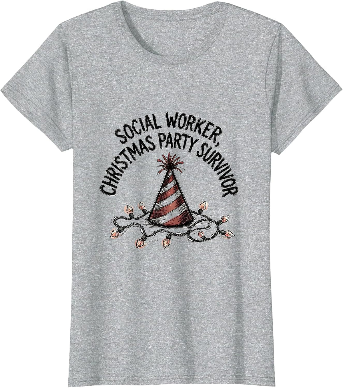 Social Worker, Christmas Party Survivor Funny T-Shirt - Heather Grey