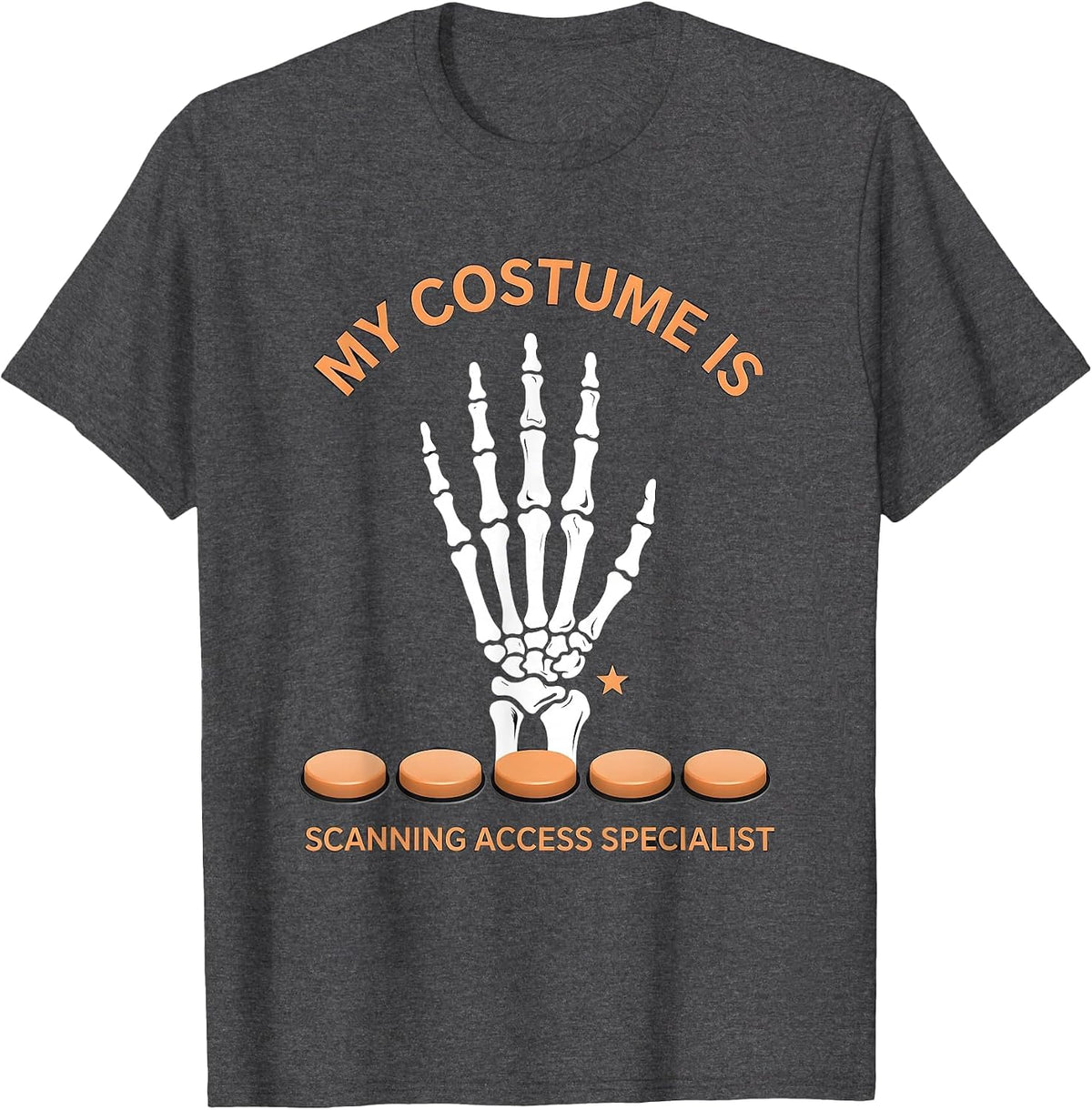 My Costume Is Scanning Access Specialist SLP Humor T-Shirt - Dark Heather Grey