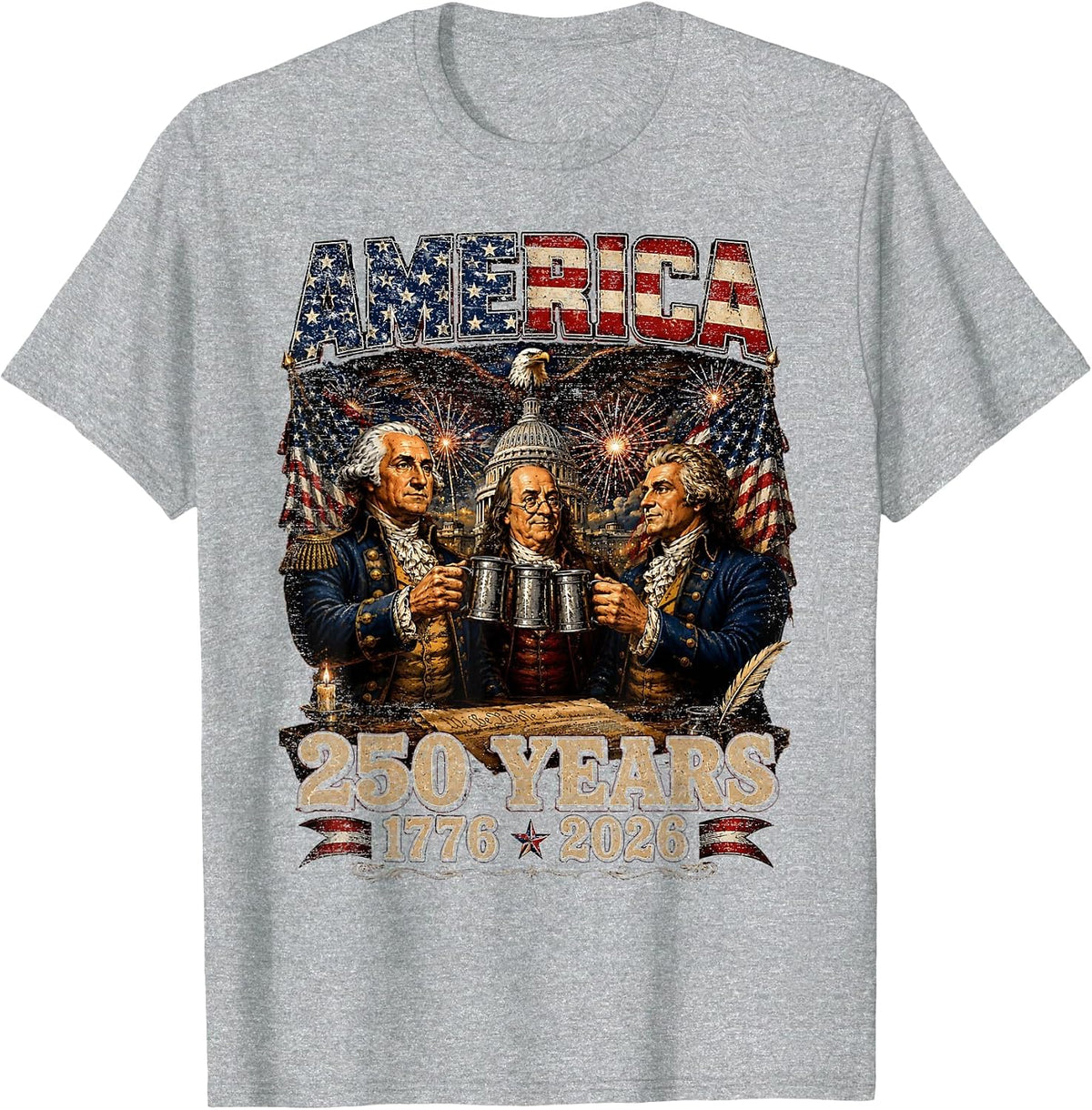 Founding Fathers Squad Party 1776 2026 4th of July USA 250th T-Shirt - Heather Grey
