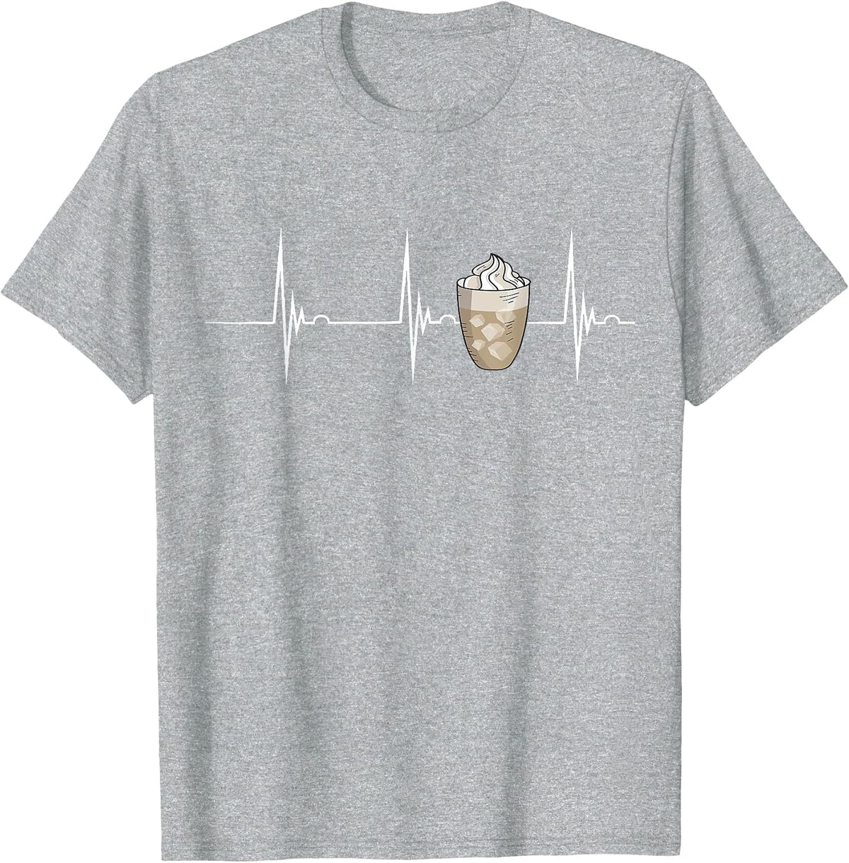 Iced Coffee Lover Heartbeat EKG Pulse Coffee Cup Cappuccino T-Shirt - Heather Grey