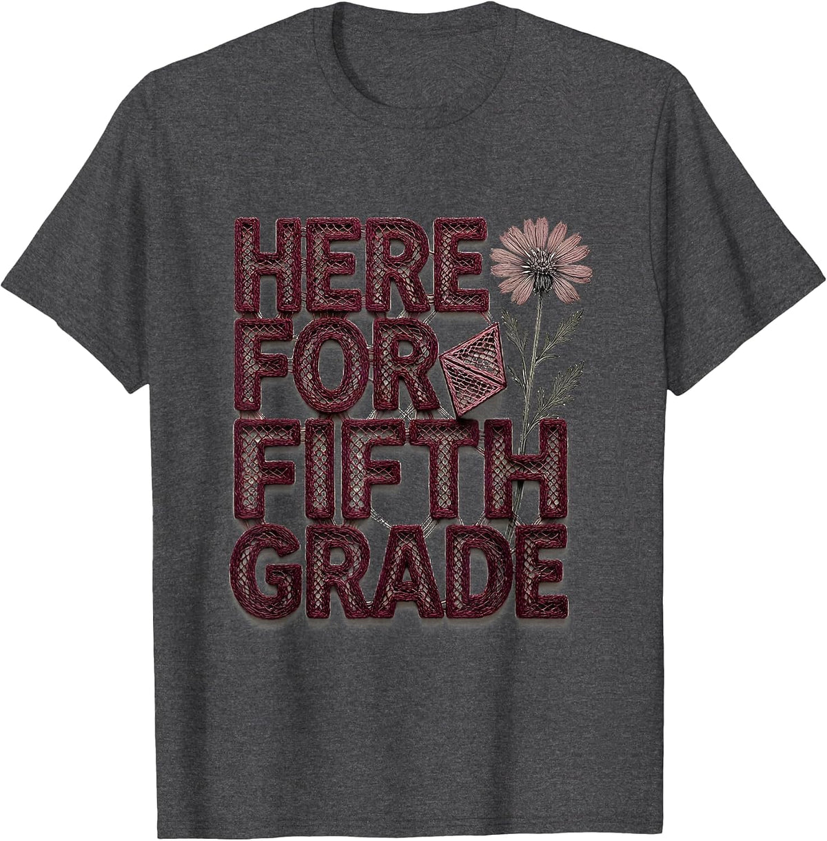 Men's Here For Fifth Grade Contemporary Tapestry Teacher Gift Back T-Shirt - Dark Heather Grey