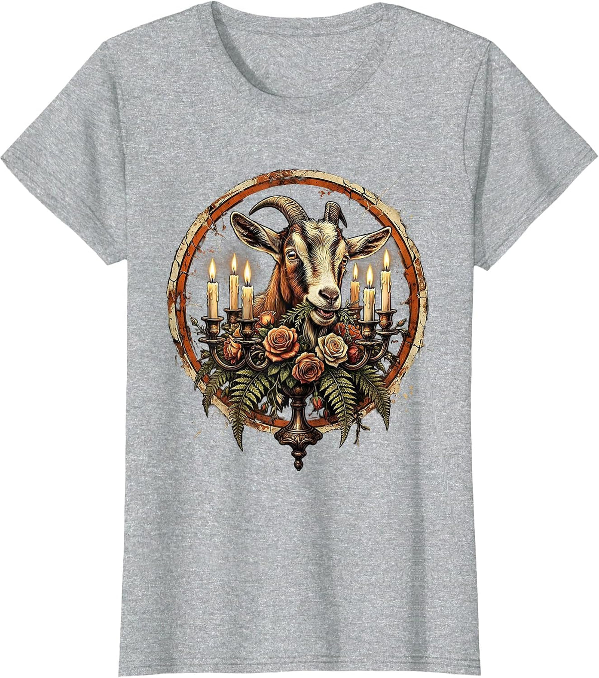 Goat Crashing the Dinner Table Funny Illustration T-Shirt - Heather Grey