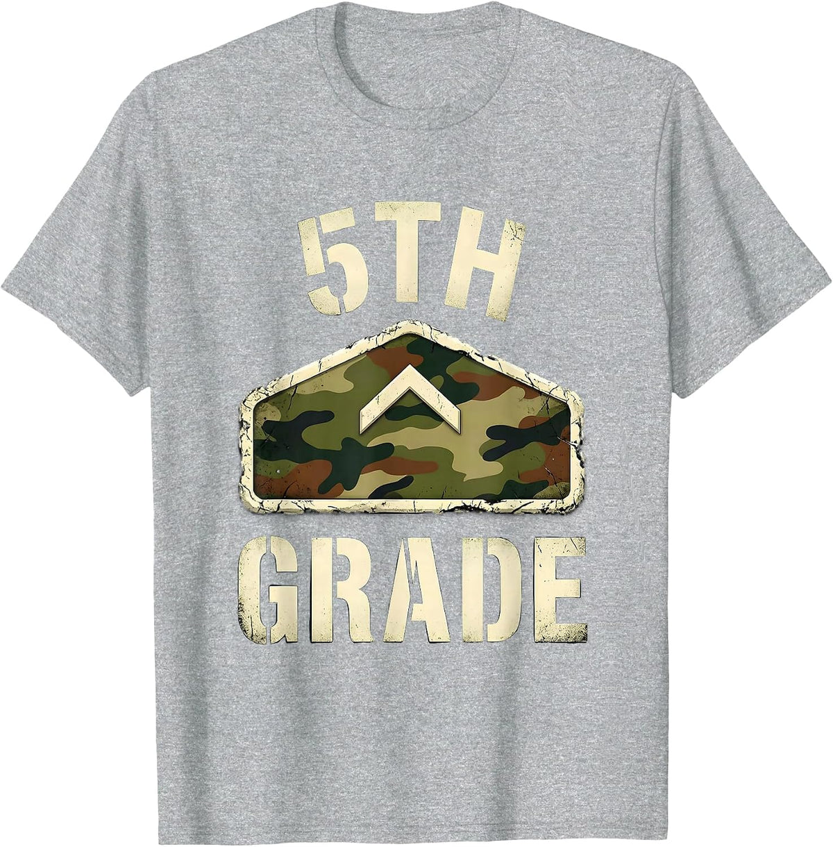 Men's 5th Grade Distressed Camo Back To School Boys Teacher T-Shirt - Heather Grey