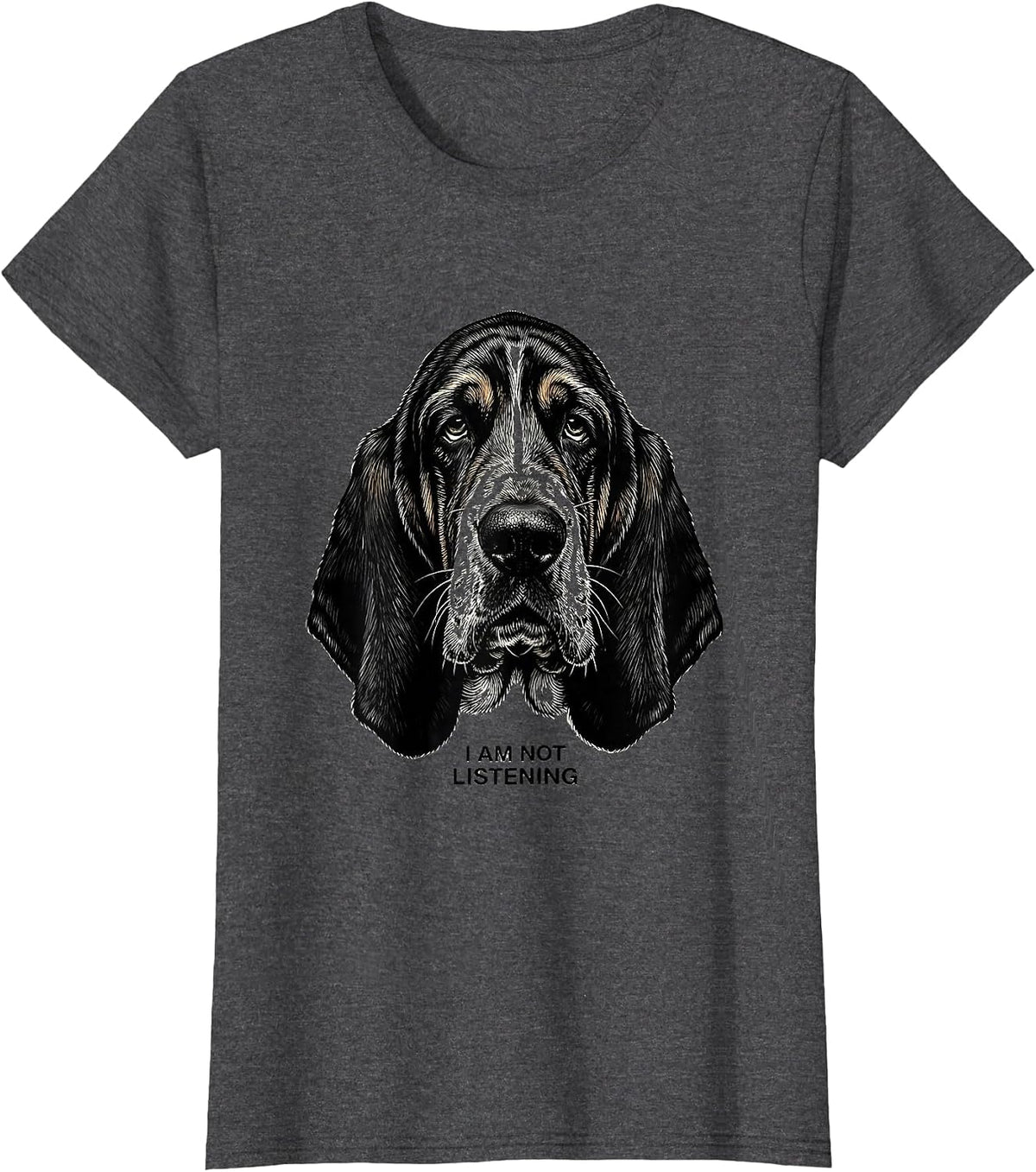Women's I Am Not Listening Funny Basset Hound Dog Lover Dad Gift T-Shirt - Dark Heather Grey