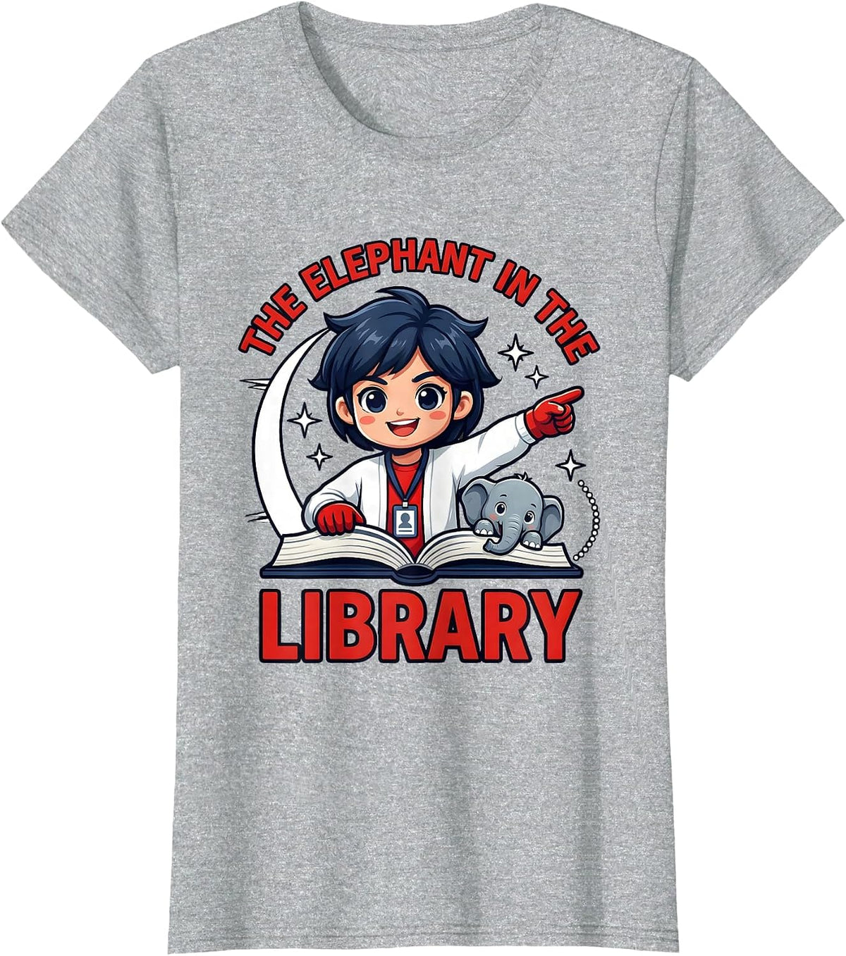 THE ELEPHANT IN THE LIBRARY Funny Teacher School Staff T-Shirt - Heather Grey