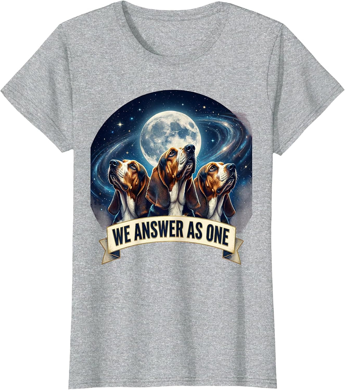 Women's We Answer As One Cosmic Basset Hound Funny Animal Meme T-Shirt - Heather Grey