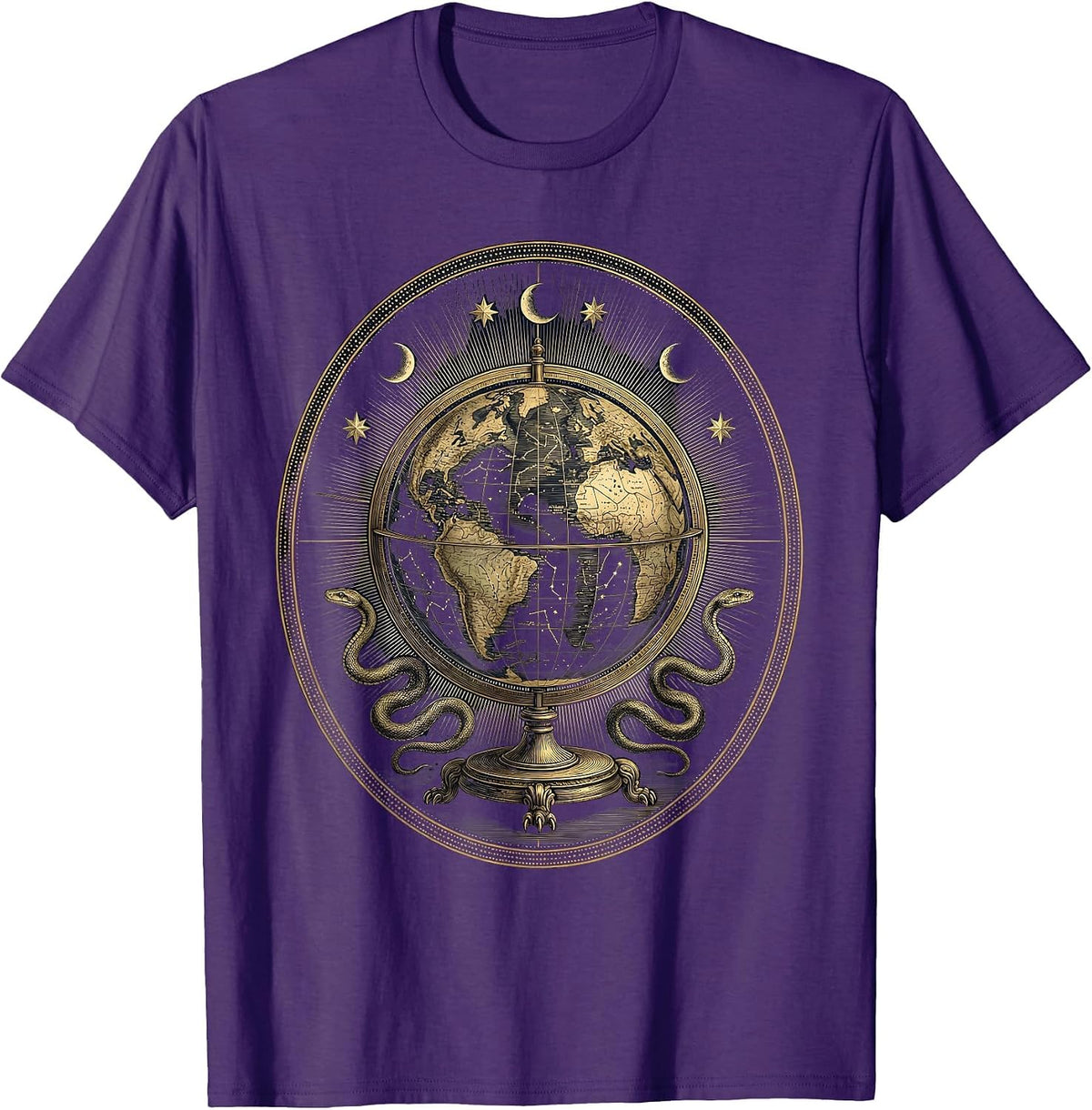 Men's Vintage Library Globe with Constellation Markings T-Shirt - Purple