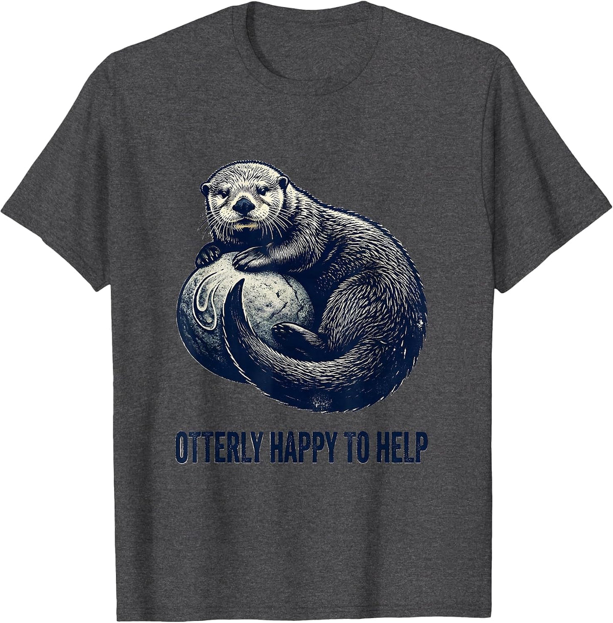 Otterly Happy To Help Rubber Stamp Cute Otter Lover Humor T-Shirt - Dark Heather Grey