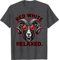 Men's Red White Relaxed Tattoo Bold Goat Head Patriotic Humor T-Shirt - Dark Heather Grey