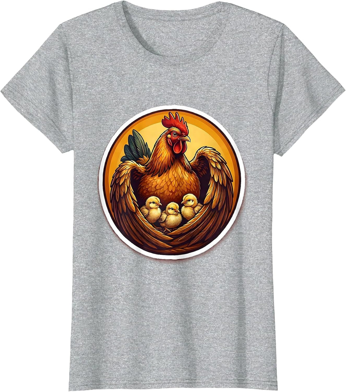 Women's Mother Hen Sheltering Chicks Under Wings Design T-Shirt - Heather Grey