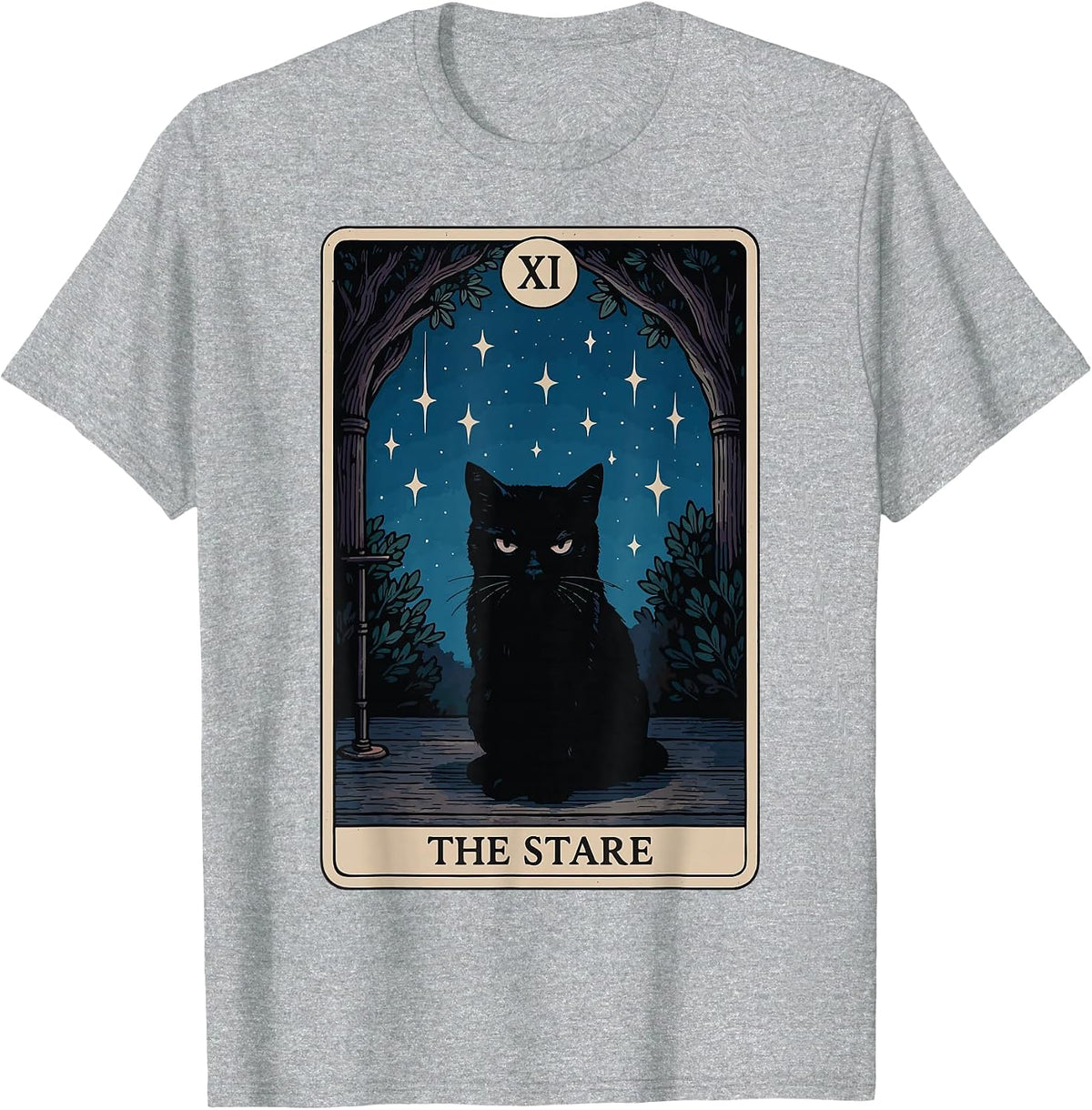 The Stare Cat Tarot Card T-Shirt - Heather Grey