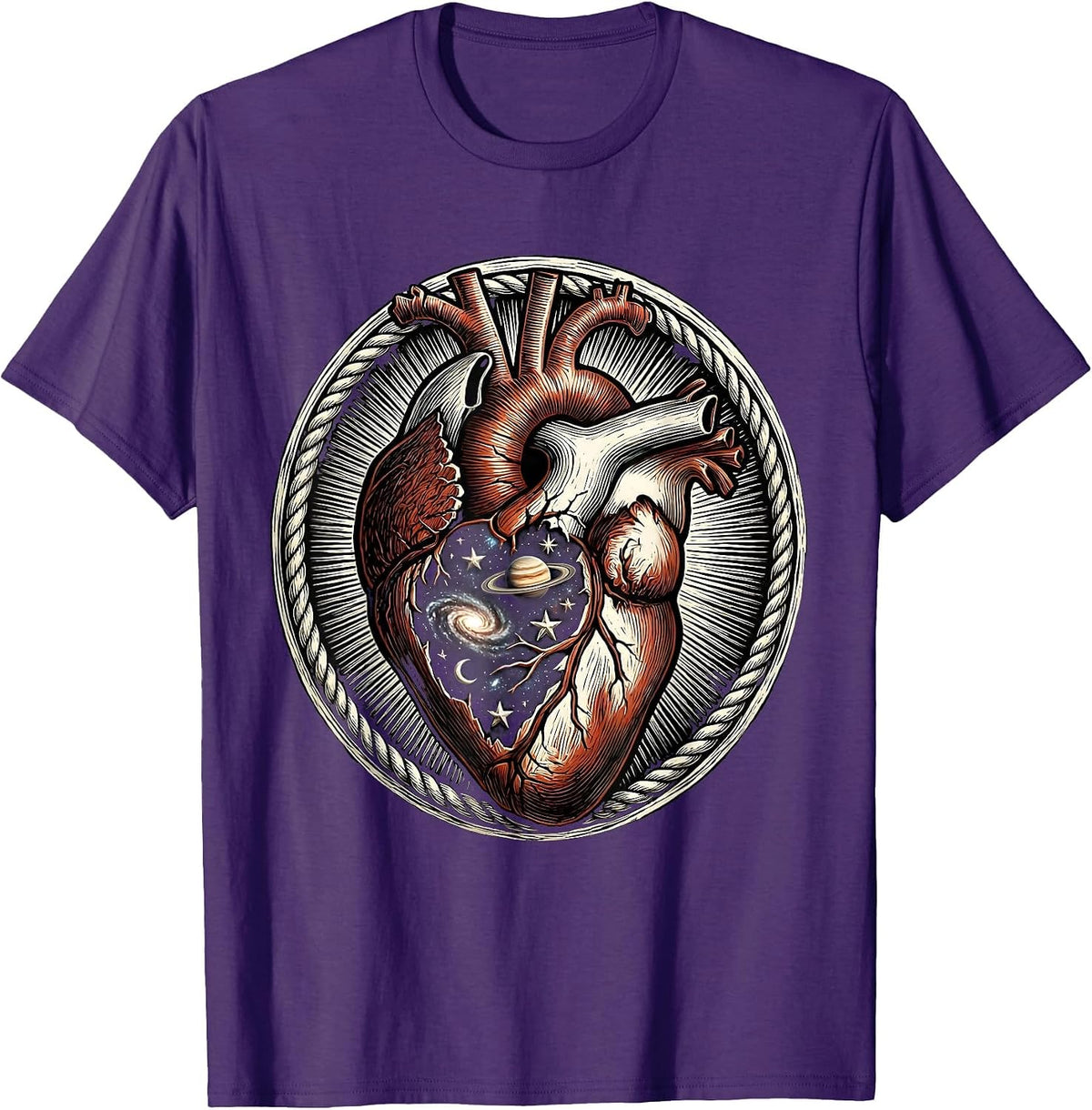Cracked Heart Tiny Universe Cosmic Design T-Shirt - Purple