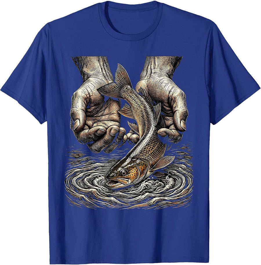Catch and Release Trout Fishing Graphic T-Shirt - Royal Blue