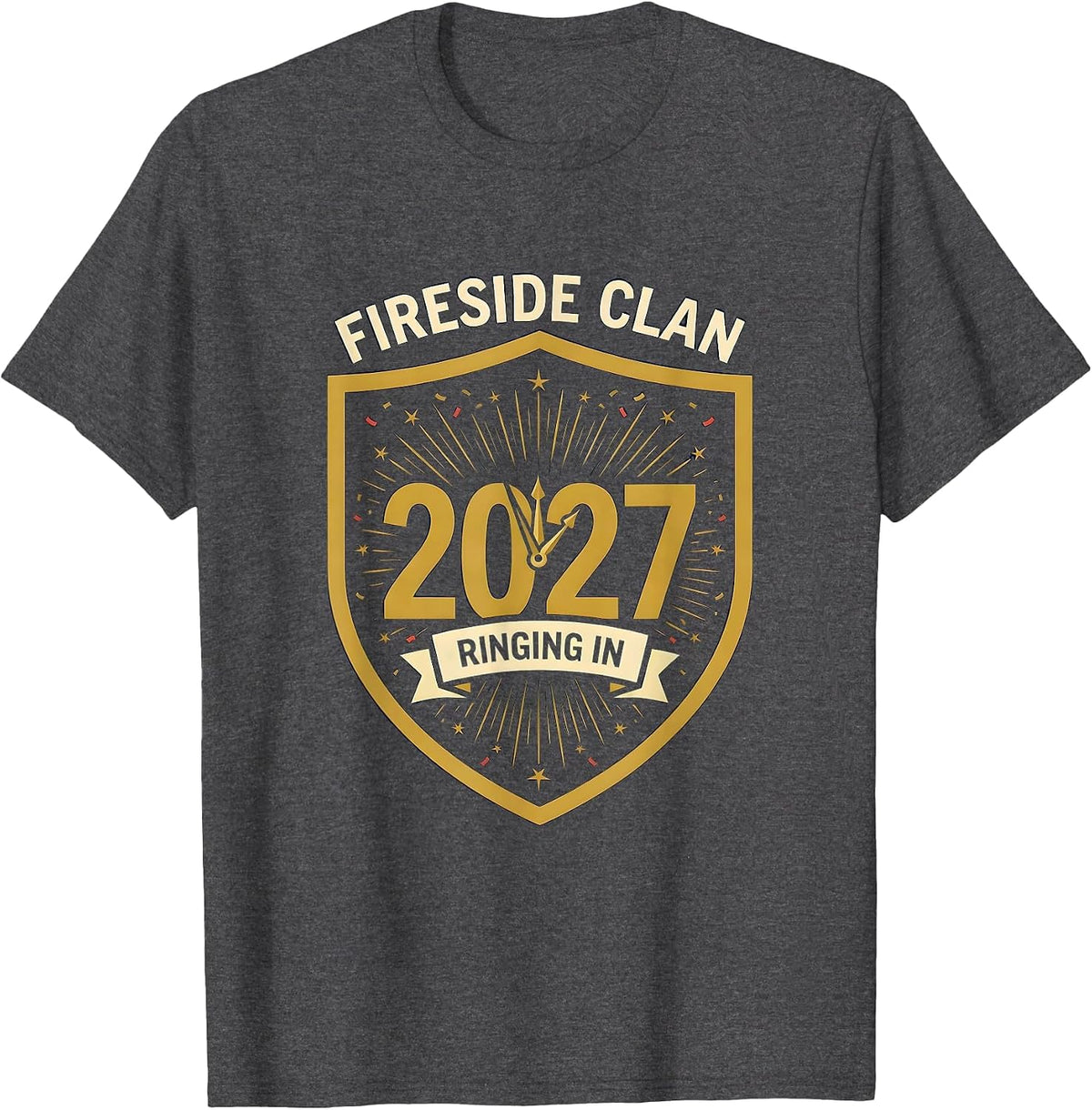 Men's Fireside Clan Ringing In 2027 Emblem Family Matching New T-Shirt - Dark Heather Grey