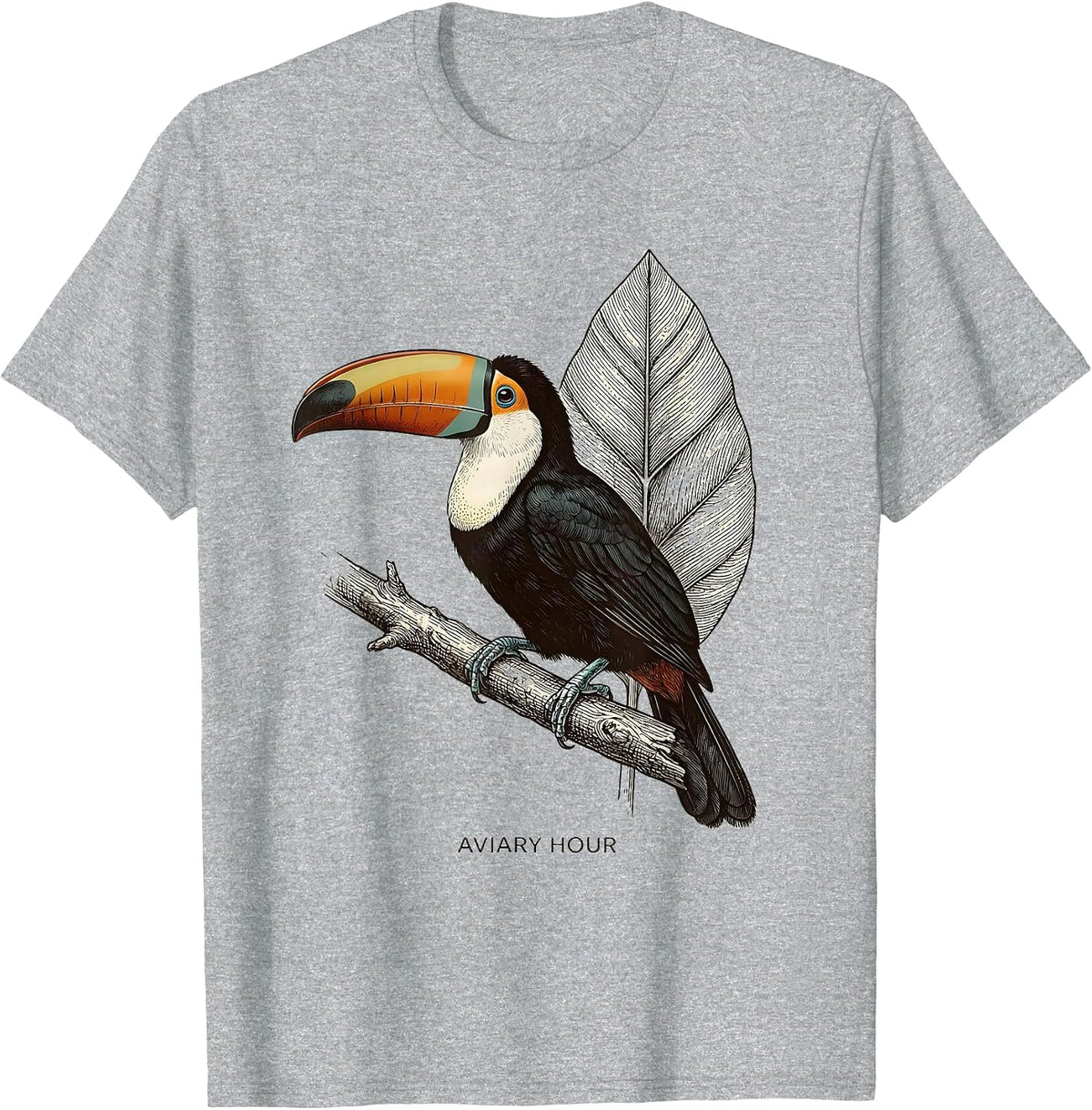 Men's Aviary Hour Botanical Retro Toucan Wildlife Illustration T-Shirt - Heather Grey