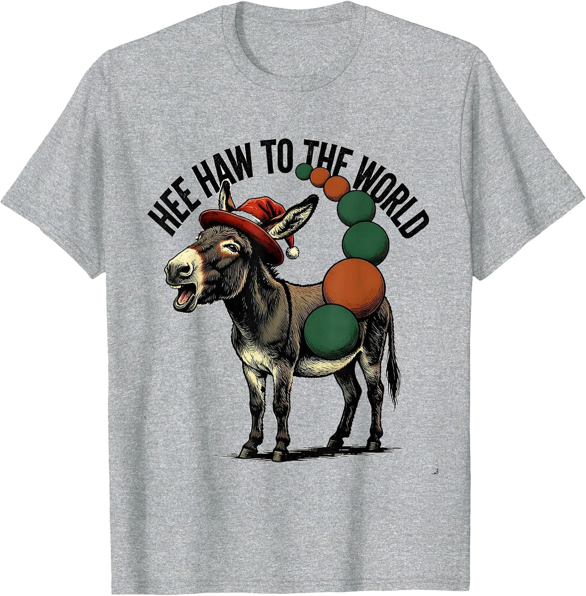 Men's Hee Haw To The World Vintage Donkey Santa Hat Farm Animal T-Shirt - Heather Grey