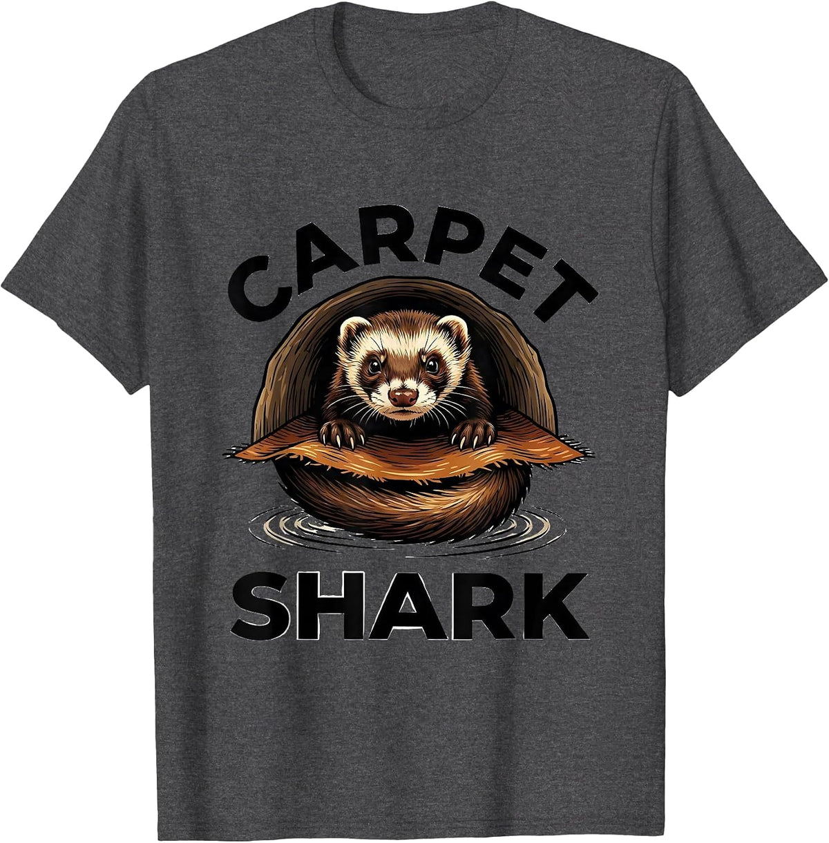 Carpet Shark Cel-Shaded Ferret Lover Pop-Culture Parody T-Shirt - Dark Heather Grey