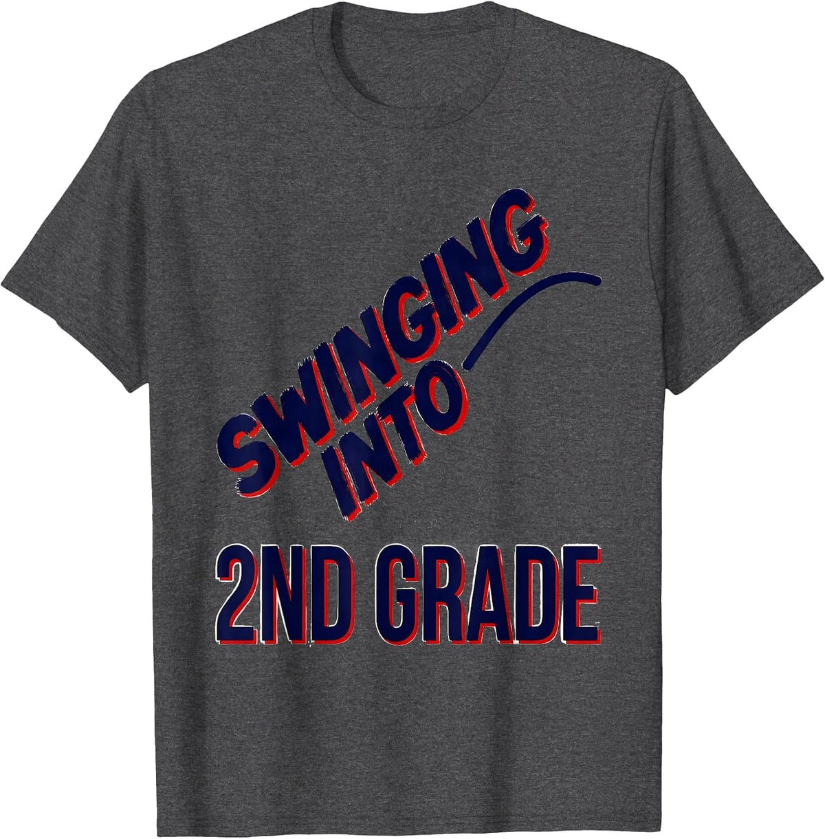 Men's Swinging Into 2nd Grade Energetic Back To School Baseball T-Shirt - Dark Heather Grey