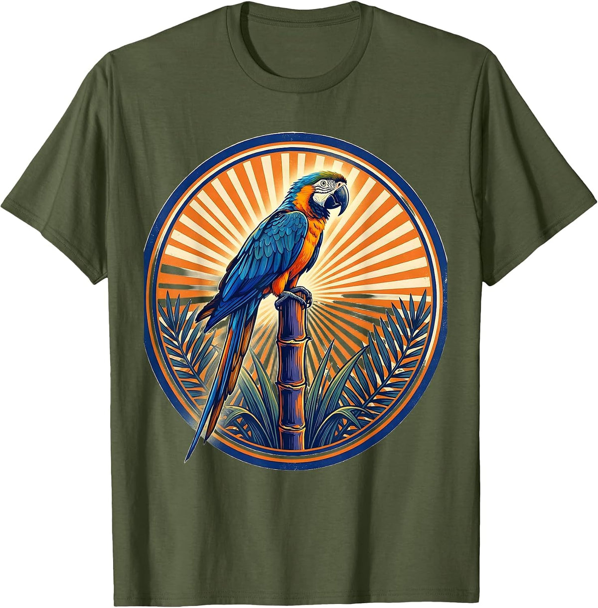 Men's Dominican Republic Parrot on Sugar Cane Illustration T-Shirt - Olive Green
