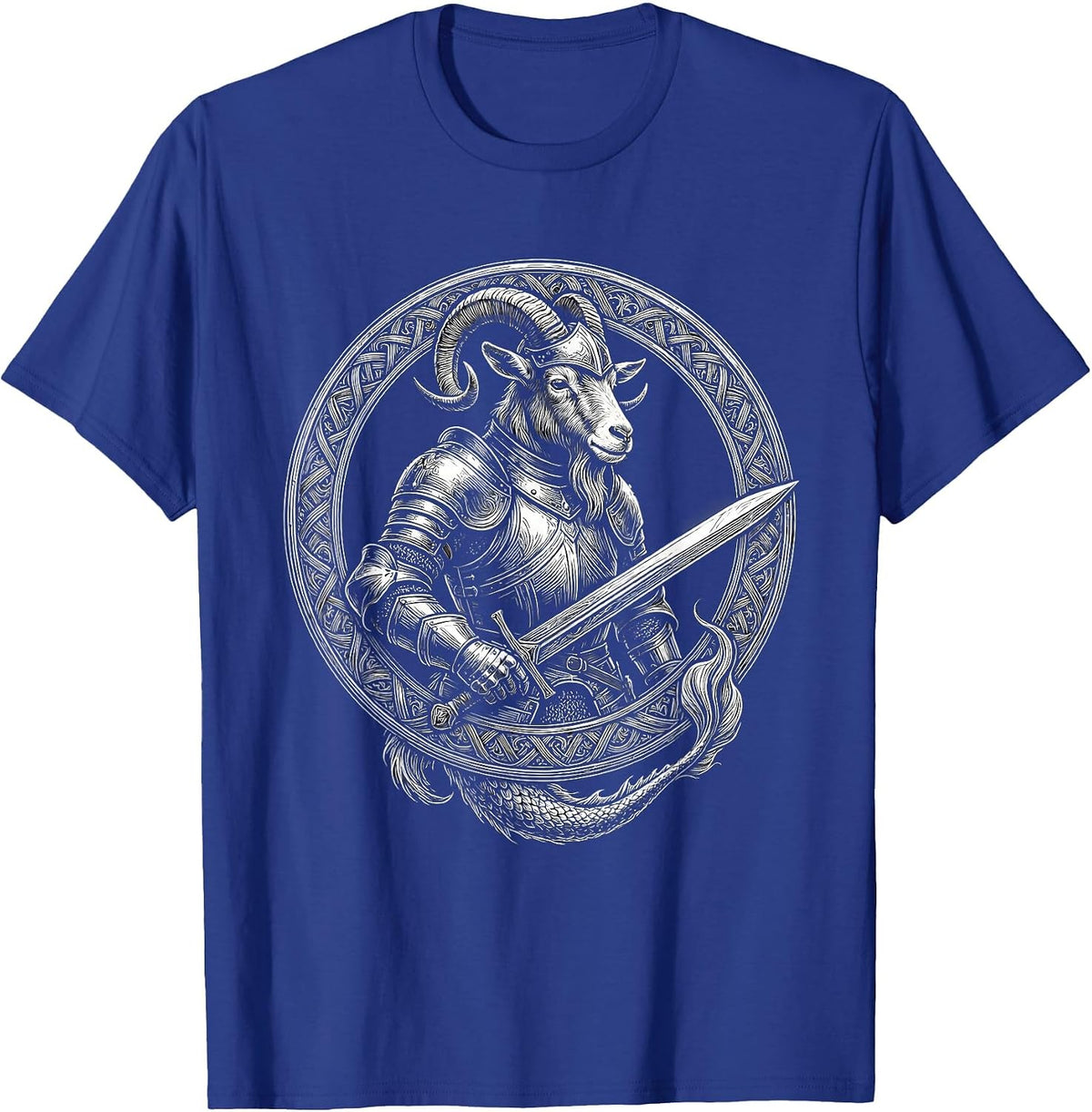 Capricorn Armored Goat Knight Broadsword Zodiac T-Shirt - Royal Blue