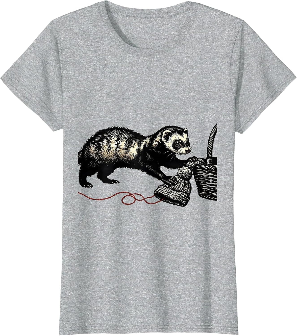 Ferret Steals Hat Linocut Funny Ferret Lover Gift T-Shirt - Heather Grey