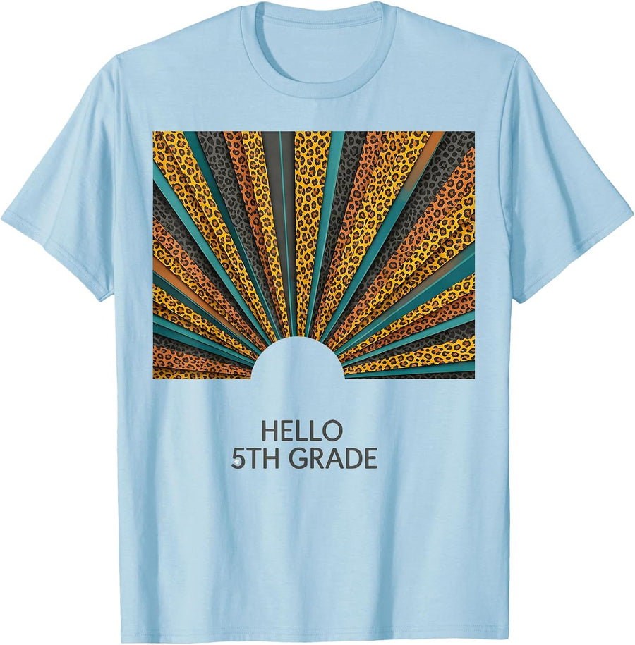 Men's Hello 5th Grade Leopard Print Teacher Back To School Girls T-Shirt - Baby Blue