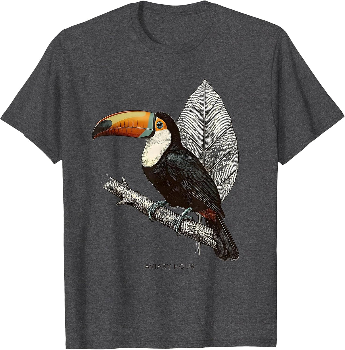 Men's Aviary Hour Botanical Retro Toucan Wildlife Illustration T-Shirt - Dark Heather Grey