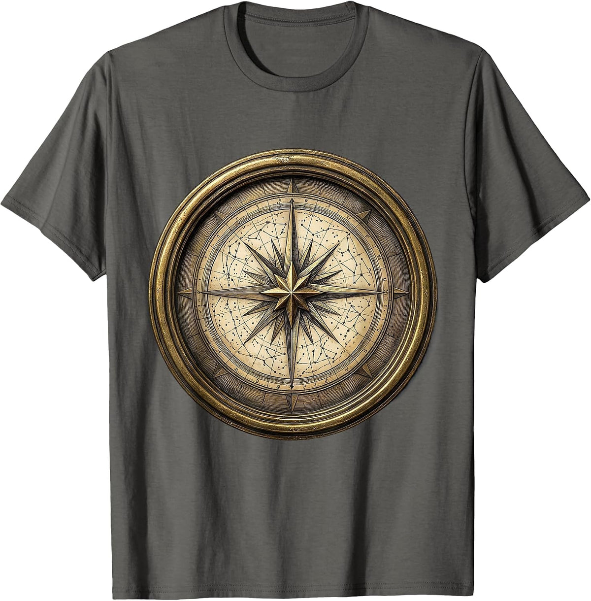 Men's Star Chart Unrolled on Wooden Desk Illustration T-Shirt - Asphalt Grey