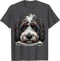 Men's Bernedoodle Tightly Cropped Woodcut Engraving Dog Lover T-Shirt - Dark Heather Grey