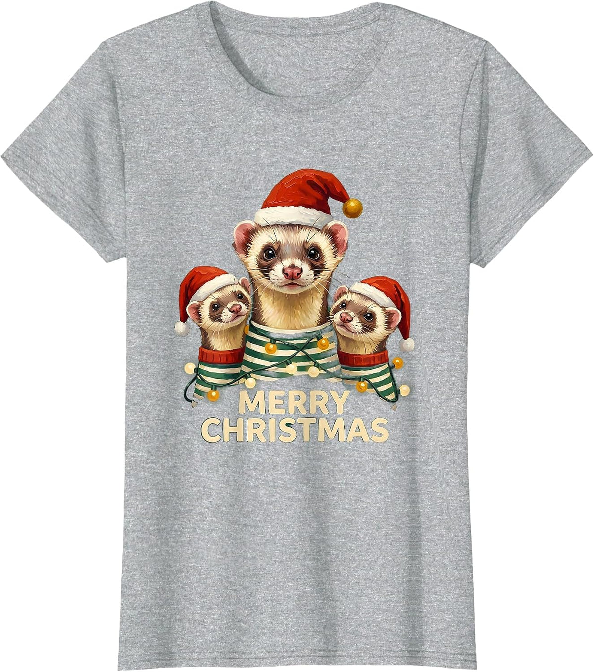 Merry Christmas Ferret Santa Hat Matching Family Pajama T-Shirt - Heather Grey