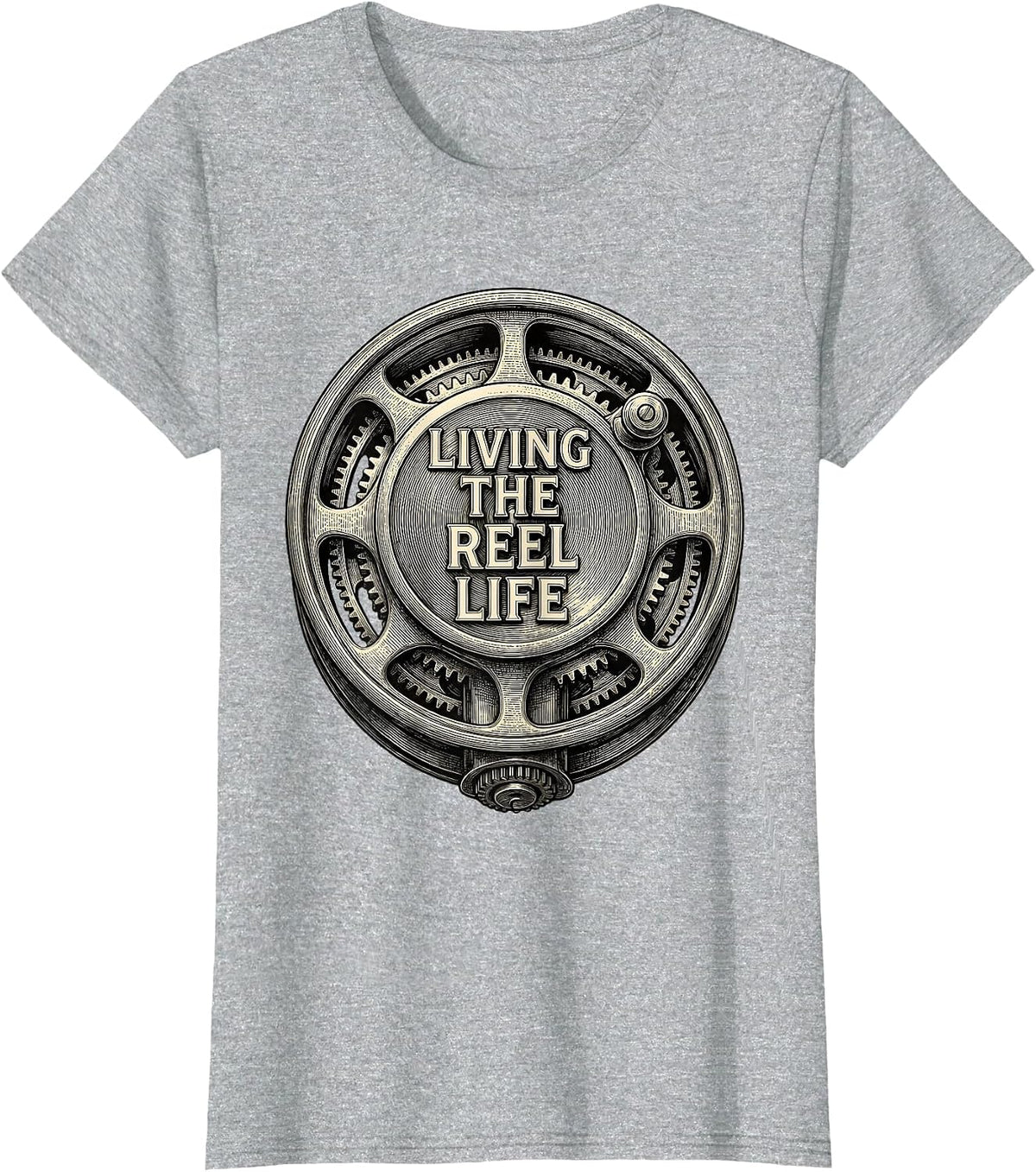 Women's Living the Reel Life Funny Fishing Design T-Shirt - Heather Grey